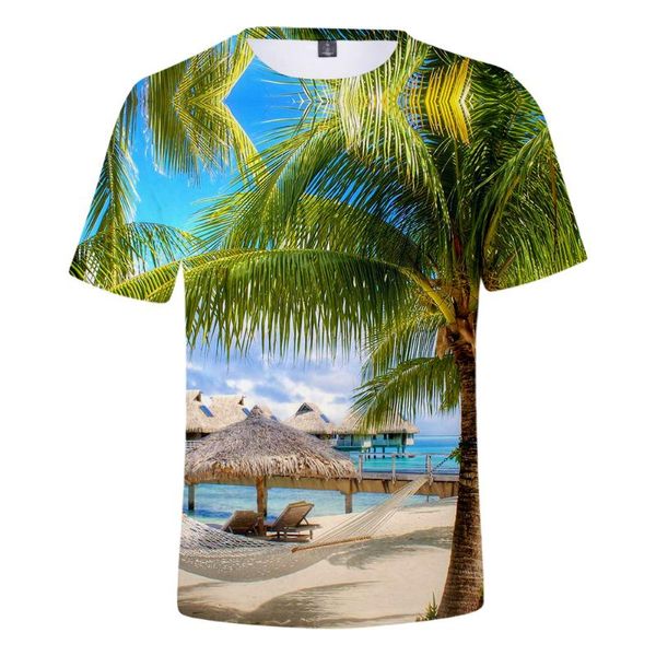 Camisetas para hombres Playa Árbol de coco Camiseta Hombres Mujeres Camiseta Camisetas Ocean Sky Hermosa vista al mar Camisetas dulces Tops transpirables 3D