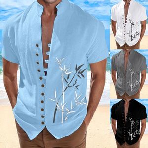 T-shirts voor heren, strandvakantieoverhemd, herenmanchet, opstaande kraag, losse etnische strandkleding, Koreaanse mode