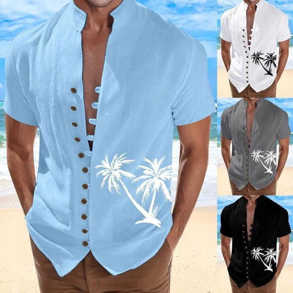 T-shirts pour hommes plage vacances chemise hommes bouton De manchette col montant Camisas De Hombre hauts à la mode fête ethnique rétro