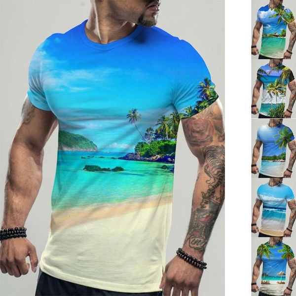 T-shirts pour hommes Beach Print Casual Summer Trend Men Short Sleeve Loose Style Models XS-8XL