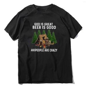 T-shirts pour hommes Bear Camping God Is Great Beer Good People Are Crazy Funny Lovers T-shirt à manches courtes en coton pour hommes