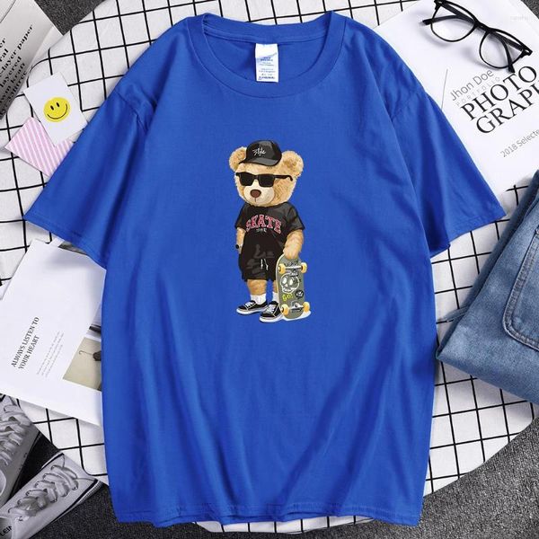 T-shirts pour hommes ours avec skateboard imprimé t-shirt homme coton spirituel t-shirt grande taille marque à manches courtes avant-garde S-XXXL chemise hommes