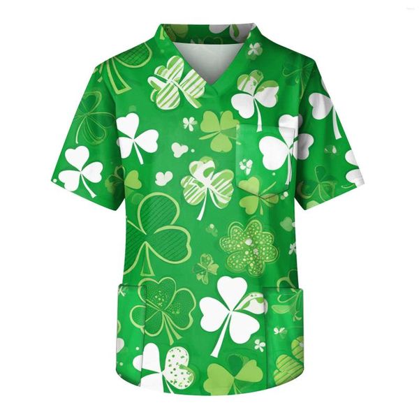 Camisetas para hombres Esteticista Workear Hombres St. Patrick'S Day Print Transpirable Scrub Tops Laboratorio Uniforme Camisa Trabajo a prueba de polvo