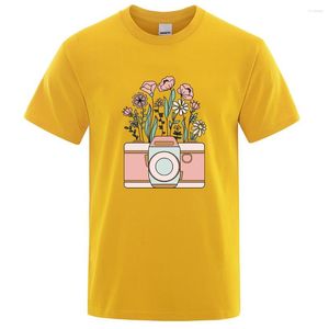 T-shirts pour hommes Belles fleurs dans l'appareil photo Tops Homme T-shirt décontracté Vêtements T-shirts Col rond T-shirt d'été Sweat Coton Lâche Hommes Chemise