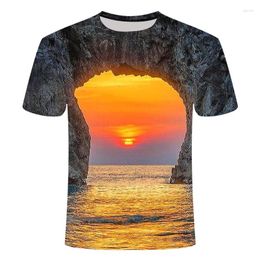T-shirts pour hommes beau paysage naturel graphique été 3D coucher de soleil lueur t-shirt style décontracté mode personnalité impression T-shirts hauts