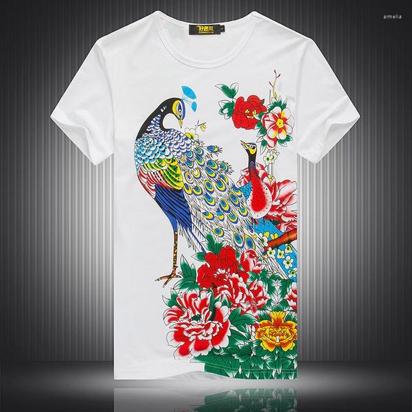 T-shirts pour hommes Beau motif de paon Impression Mode Fantaisie Chemise à manches courtes Été 2023 Qualité Coton Boutique Hommes M-4XL