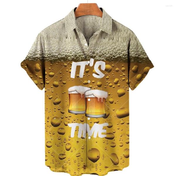 T-shirts pour hommes Festival de la bière impression 3D été décontracté à manches courtes mode Blouses à boutonnage simple revers tendance hommes vêtements