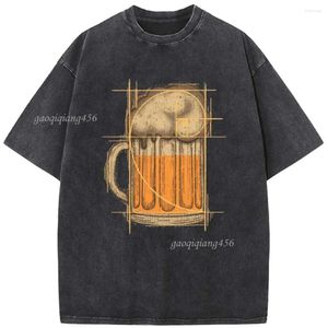 Heren t shirts bier wiskunde geometrie print unisex gewassen t-shirt nieuwigheid 230G katoen zomer gebleekte t-shirt grappige casual losse bleach tops tee gaoqiqiang456