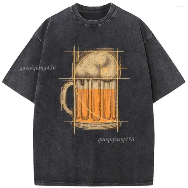 T-shirts pour hommes Géométrie de bière Géométrie imprimé Unisexe T-shirt nouveau nouveauté 230g Coton Été Bleached Tshirt drôle