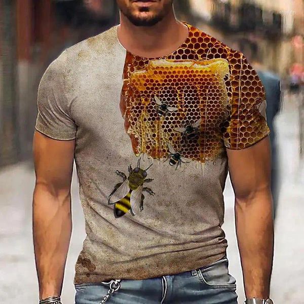 Camisetas para hombre, serie de abejas, estampado 3D, verano, cuello redondo, manga corta, camiseta de animales, ropa de calle de gran tamaño, camisetas divertidas para niños