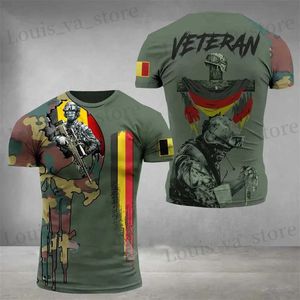 T-shirts masculins Belgique drapeau camo camo 3d T-shirt imprimé pour hommes camouflage graphique T-shirt belgian t-shirts décontracté Strt Sports Tops T240419