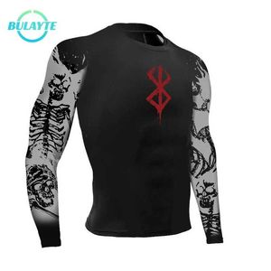 T-shirts hommes Berserk Anime Compression Chemise Hommes 3D Crâne Imprimer Séchage Rapide Gym T-shirt Athlétique Tees Tops Sportswear Manches Longues Chemise Musculaire J240120