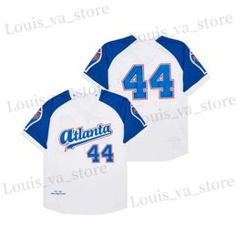 T-shirts masculins BG Baseball Jersey Atlanta Black Crackers Pullover 44 Jerseys Couture de broderie de haute qualité Sports extérieurs White 2023 Nouveau T240408