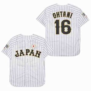 T-shirts masculins BG Baseball Jersey Japan 16 Ohtani Jerseys Couture de broderie High Quty Sports bon marché extérieur blanc Stripe 2023 World New T240507