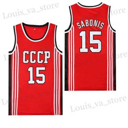 T-shirts voor heren BG Basketball Jerseys CCCP 15 Sabonis Jersey naaien borduurwerk goedkoop hoogwaardige buitensportventilaat rood 2023 Nieuwe zomer T240408