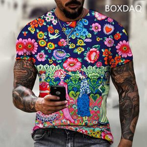 Heren t-shirts Big Size Men's Casual T-shirt Summer Hawaiian Cute Flower T-shirt Men 3d Vintage Floral Print Beach Holiday T-Shirt Tops 2XS-6XL T230103