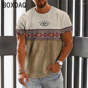 T-shirts pour hommes Big Taille Rétro Color Block T-shirt Été Hommes Casual O-Cou T-shirt à manches courtes 2023 Tribal Ethnique Style Street Personnalité Top