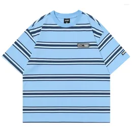 T-shirts masculins Big Stripe Loose Men Femmes T-shirt à manches courtes Summer Tshirts décontractés pour le t-shil Blue Rose