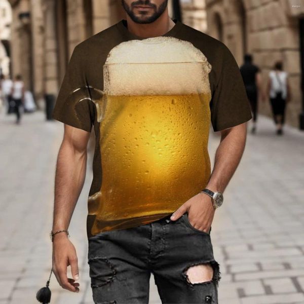 Camisetas para hombres Big Tall para hombres 2023 Cuello redondo Burbuja de cerveza suelta Impresión digital 3D y camisa de manga larga ajustada para mujer