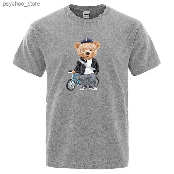 T-shirts hommes Bike Bear 2D imprimé T-shirt pour hommes été classique décontracté o col à manches courtes mode lâche surdimensionné hommes top S-3XL Q240130