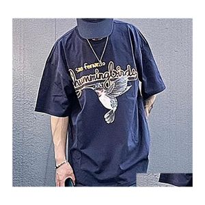 T-shirts pour hommes Bird Tee Marine Manches courtes Casual T-shirts surdimensionnés Coton T-shirts Hommes Femmes Hip Hop Streetwear Mg220352 Drop Deliv Dhztk