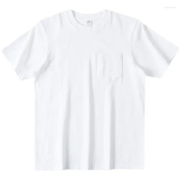 T-shirts pour hommes Noir et blanc Style de base 270g Poids lourd Pur coton Poche d'été T-shirt à manches courtes Couleur unie Américain Simple Moitié