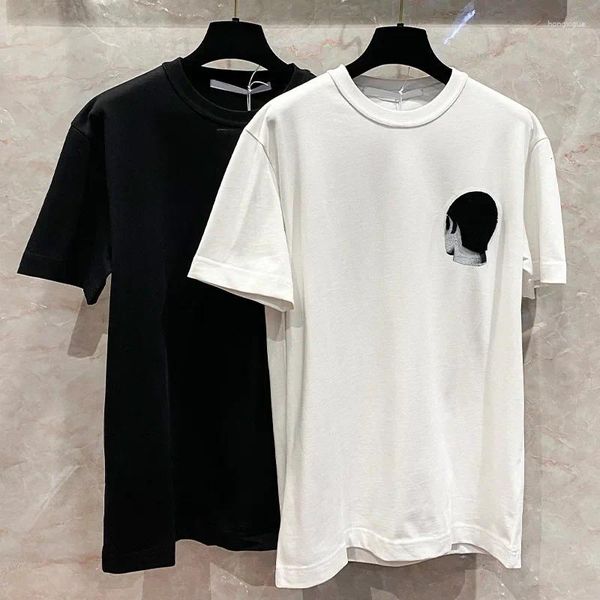 Camisetas para hombre, camiseta de manga corta con cuello redondo de Color sólido en blanco y negro, Top estampado Ins para mujer
