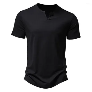T-shirts hommes noir bambou coton chemise hommes 2024 marque coupe ajustée à manches courtes col en V T-shirts été travail quotidien t-shirt décontracté Homme