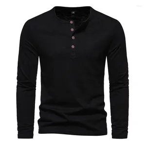 T-shirts pour hommes Noir Coton Henley Chemise Hommes 2023 Automne Manches Longues T-shirt Quotidien Streetwear Casual Mâle Camisetas Hombre
