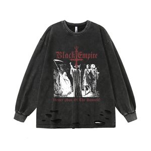 T-shirts pour hommes Black Empire Ripped T-shirts Goth à manches longues Y2k Grunge T-shirts Vêtements rétro surdimensionnés Harajuku Anime Streetwear Tops 230321