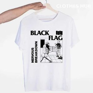 T-shirts voor heren Black Flag Punk Rock Band Henry Rollins Large Bars T-Shirt O-Neck Short Slves Summer Casual Fashion Unisex Men and Women Tshir T240425