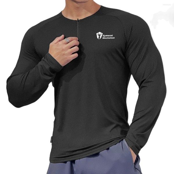 T-shirts pour hommes Noir Gym Fitness T-shirt à manches longues Hommes Casual Skinny Shirt Male Bodybuilding Tees Tops Spring Running Sport Training