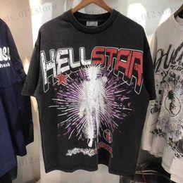 T-shirts pour hommes T-shirt Hellstar noir Été New Vintage pari de haute qualité Imprimer HELLSTAR Crewneck T-shirt à manches courtes Hommes Femmes T230712