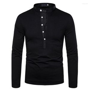 T-shirts pour hommes Black Henley Shirt Hommes 2023 Mode Manches longues Bouton Patte Casual Slim Fit Streetwear Hip Hop Tee Homme