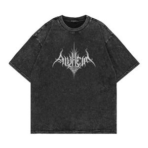 T-shirts voor heren Black metal rock alfheim y2k hiphop t-shirt zomer retro gewassen ultra-finine korte mouwen t-shirt top casual katoen t-shirtl2403