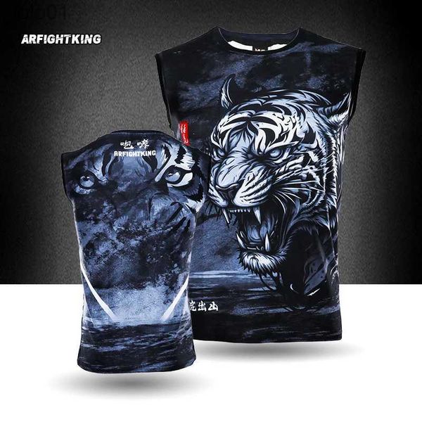 Camisetas para hombres Black Tiger MMA Polter Secado rápido S-2XL Fighter Thai Boxing Training Jujitsu Artes marciales Deportes Fitness Tank Top SlelessL231216