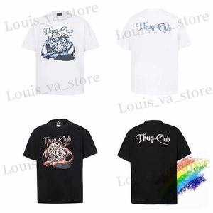 T-shirts voor heren Zwart Wit Digital Ghost Print Thug Club T Shirt Men Women Casual Top T T-Shirt T240419