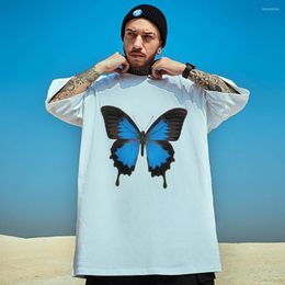 T-shirts pour hommes Blue Butterfly Creativity Prints T-shirts pour hommes Personnalité All-math Tendance Vêtements Vintage Street Tops Homme Coton Court