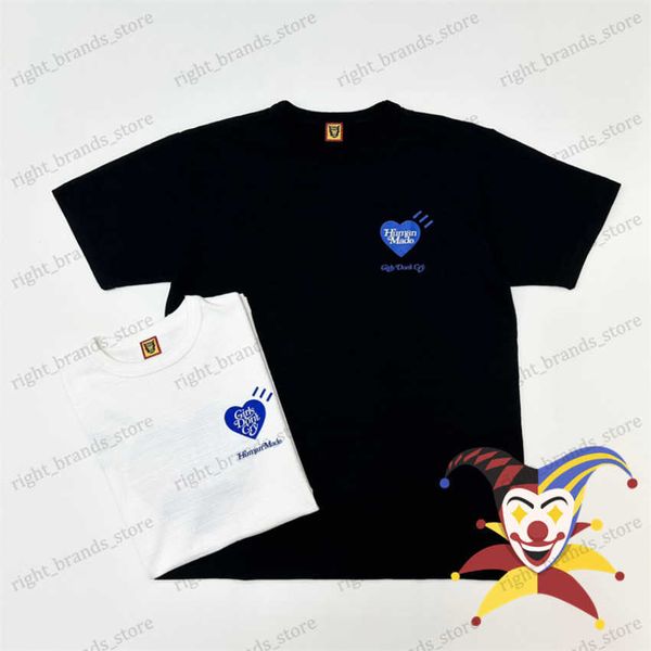 Camisetas para hombre Estampado de corazón azul Hecho por humanos Las niñas no lloran Camiseta Hombre Mujer Día de San Valentín Edición limitada Top Tees T230707