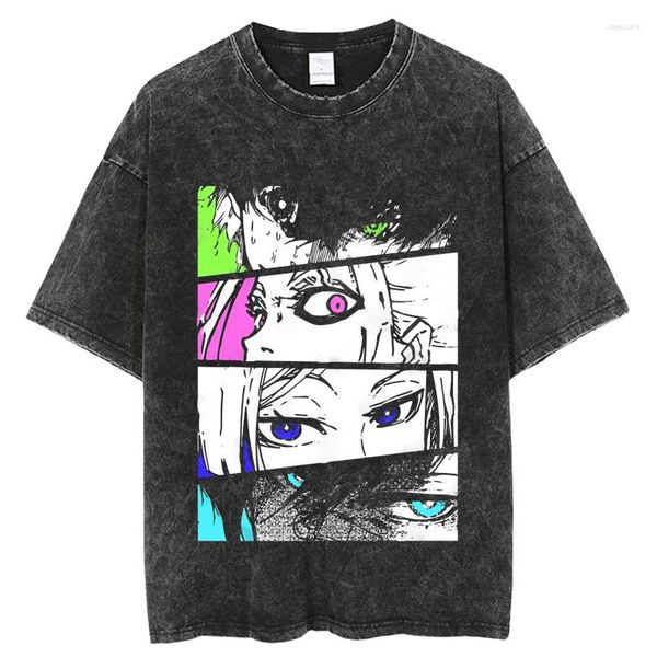 Camisetas para hombre, camisetas lavadas Vintage con bloqueo azul para hombre, camiseta gráfica de Anime con estampado Digital, camiseta de gran tamaño Harajuku para mujer de alta calidad