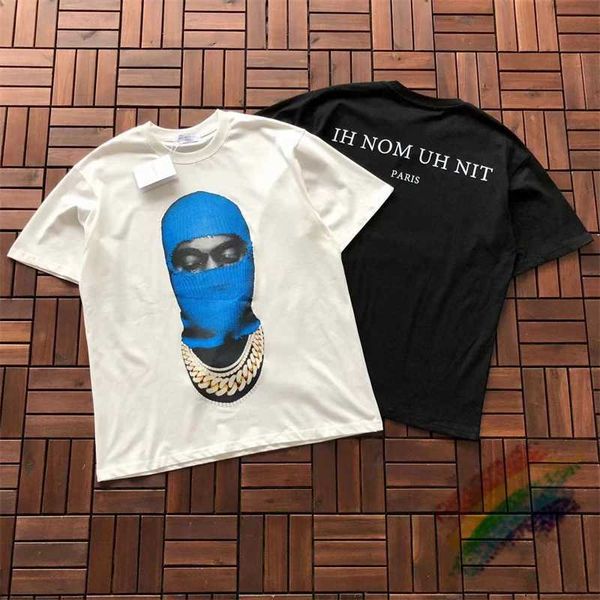 T-shirts masculins masque bleu homme peinture ih nom uh nit paris t-shirt mascules femmes hautes Quty lâche noir blanc short slve t240508