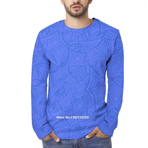 Camisetas para hombre Patrón de forma azul Camisa de manga larga para hombre Impresión 3D Gráficos de agua Moda Ropa de calle ligera Tops Camisetas