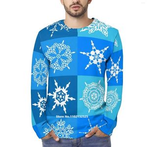 Heren t shirts blauwe sneeuwvlokken mannen met lange mouwen shirt print sneeuwpatroon mode lichtgewicht streetwear tops t -shirts