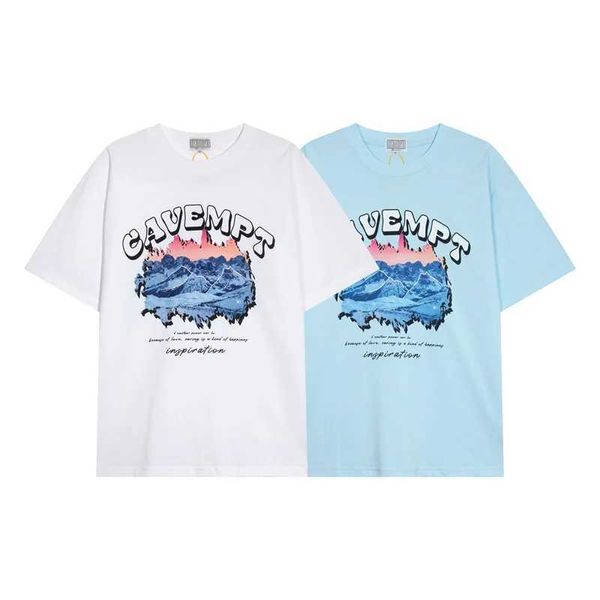 Camisetas para hombres azules blancos cavemp y montañas nevadas de montaña lema de la camiseta de alta calidad cuello masculino cav vacío camiseta de manga corta J240402