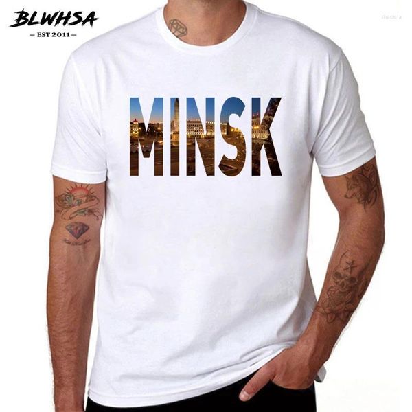 Camisetas para hombre BLWHSA Minsk City, camisa estampada para hombre, pantalón corto informal de verano, camisetas de manga de diseño de marca, ropa blanca de Bielorrusia