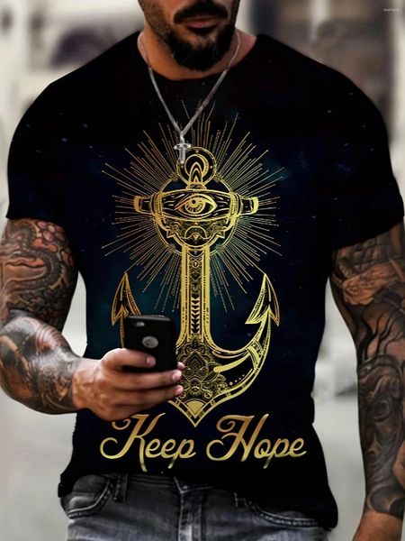 T-shirts pour hommes imprimé vue de bateau col rond manches courtes haut de grande taille avec coupe polyvalente 2023 été Style de rue T-shirt