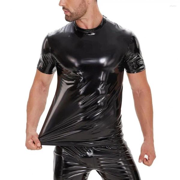 T-shirts pour hommes Body Shaper T-shirt noir Faux cuir à manches courtes Tops Homme Chemise amincissante Taille Formateur Shapewear Sous-vêtements