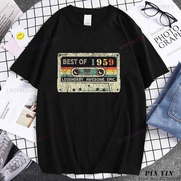 T-shirts masculins nés en 1959 65 ans T-shirts hommes vintage 65th Legends Audio Tape Graphic Birthday Gifts Summer T-shirt Fashion T240425