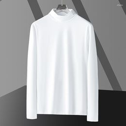 Camisetas para hombre Ropa de fondo para hombre Primavera Otoño Moda Color sólido Semi cuello alto Camiseta de manga larga Jersey blanco de alta calidad