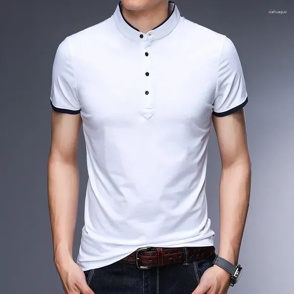 T-shirts pour hommes garçons blanc coupe mince T-shirt hommes haut d'été décontracté col montant à manches courtes Polo coton grande taille 3xl 4xl